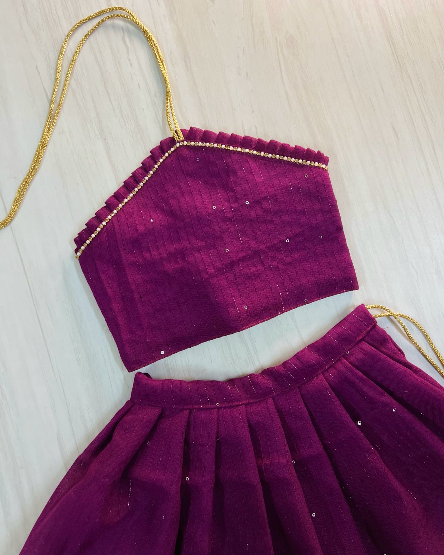 Plum Jam Sparkly Halter Neck Silk Lehenga Set | The Silkberry