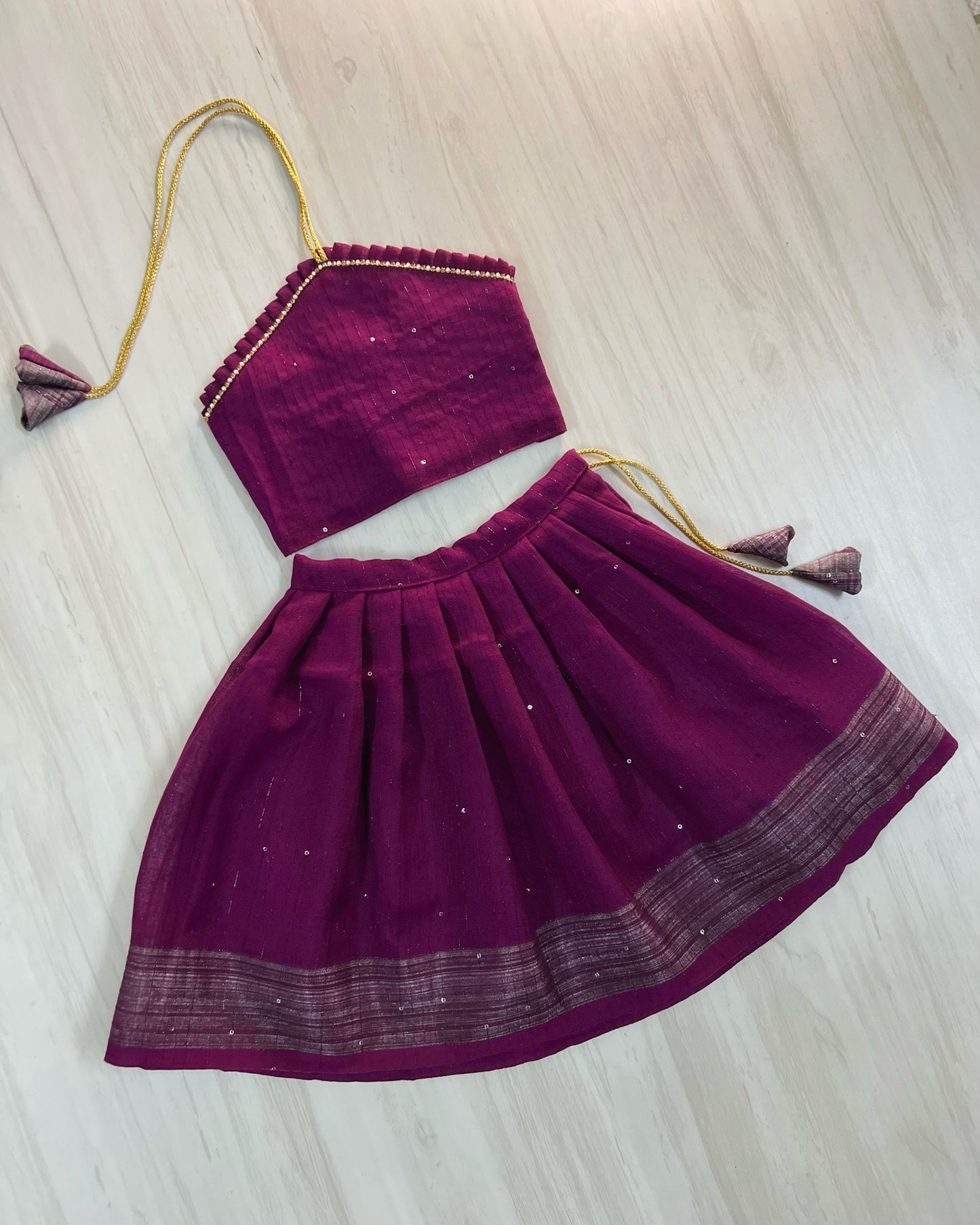 Plum Jam Sparkly Halter Neck Silk Lehenga Set | The Silkberry