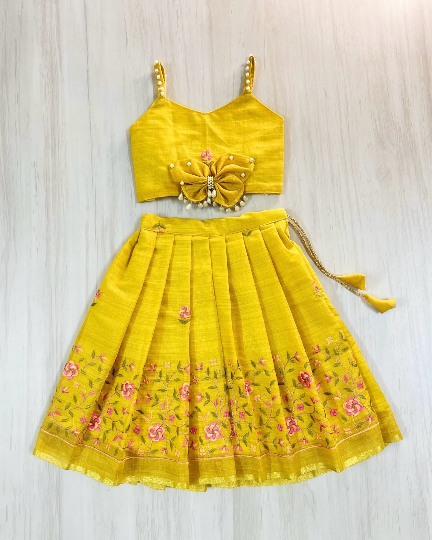 Buttery Yellow Pearly Butterfly Cute Lehenga Set