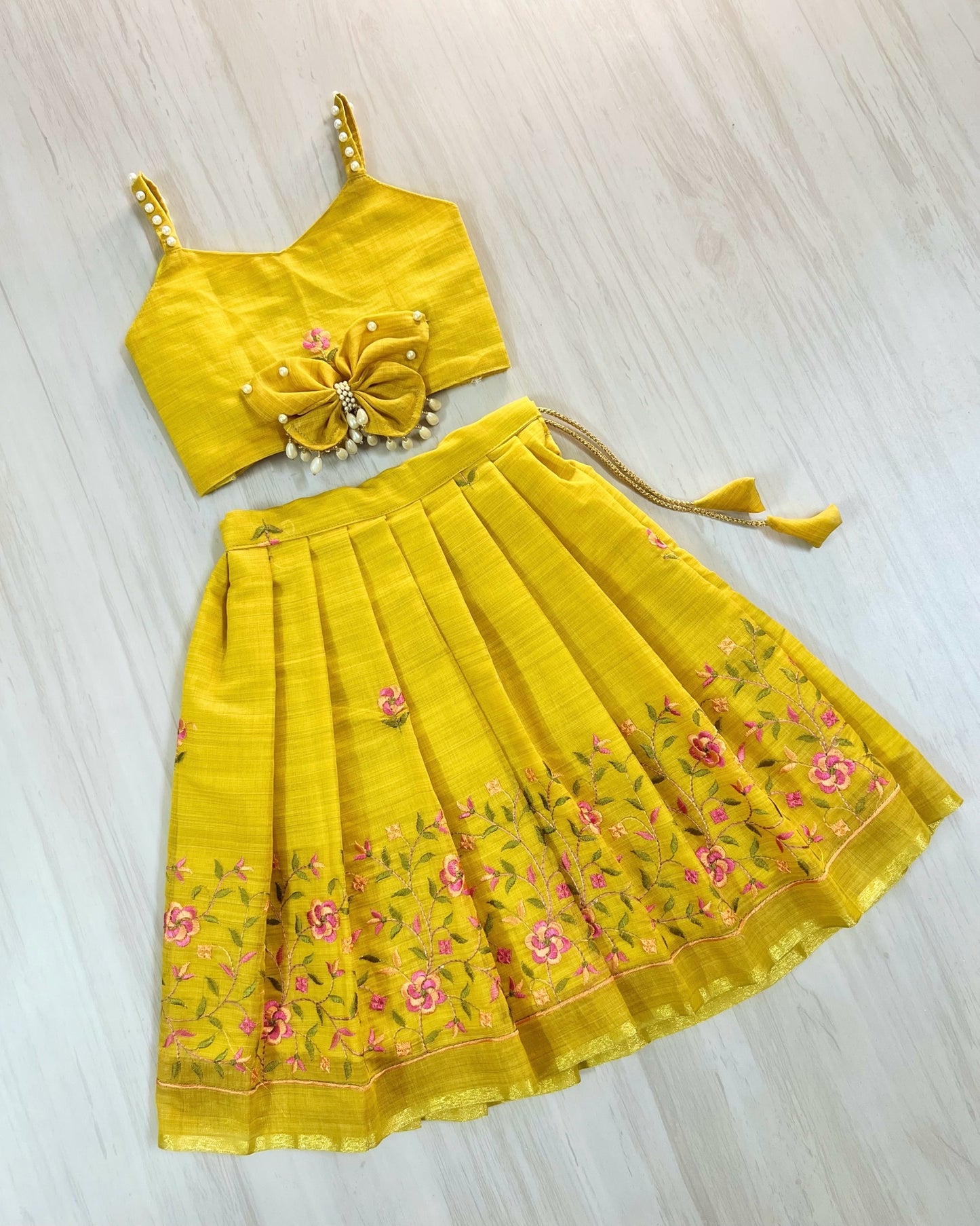 Buttery Yellow Pearly Butterfly Cute Lehenga Set