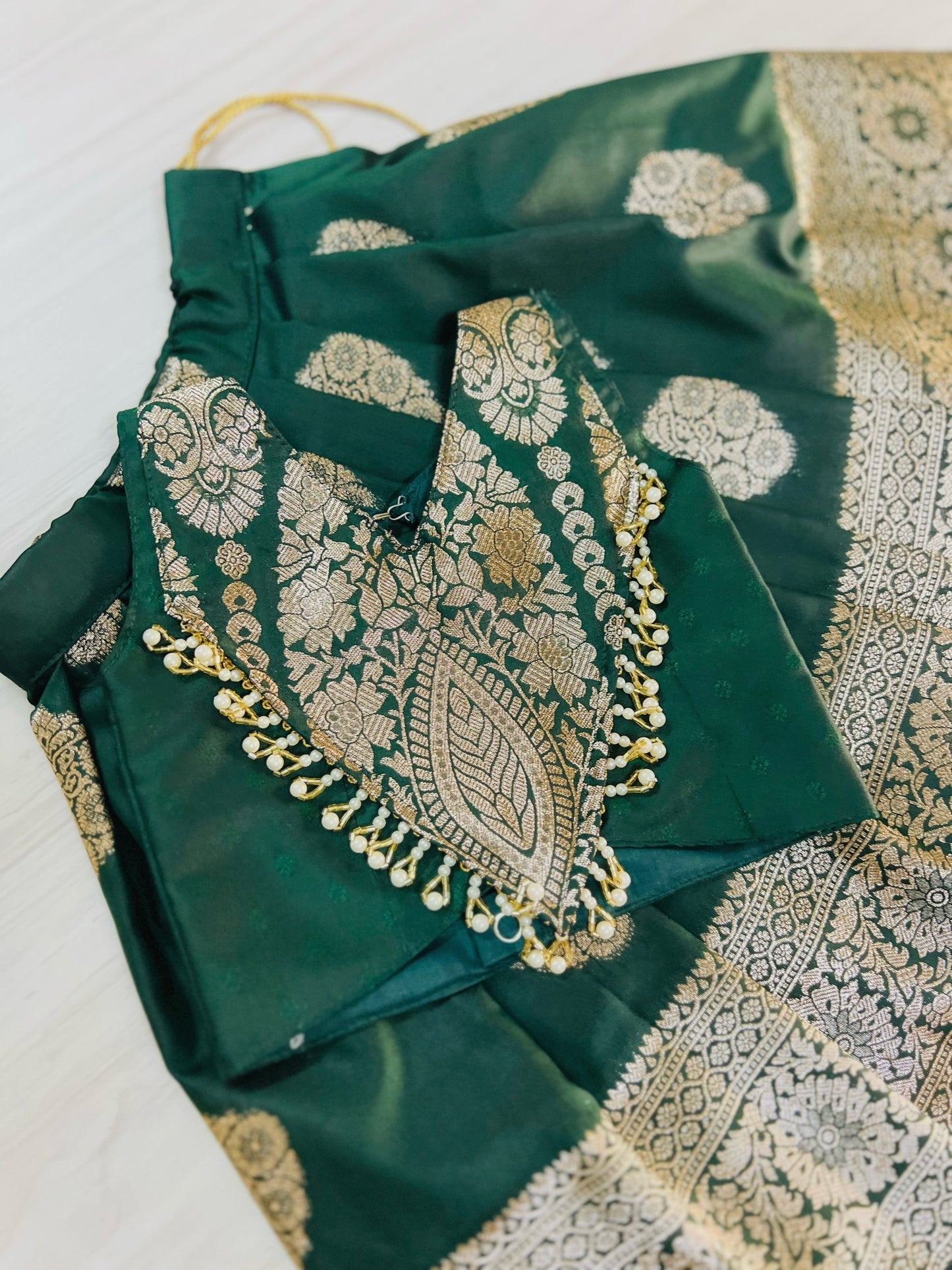 Bottle Green Embellished Modern Back Traditional Lehenga Set | The Silkberry