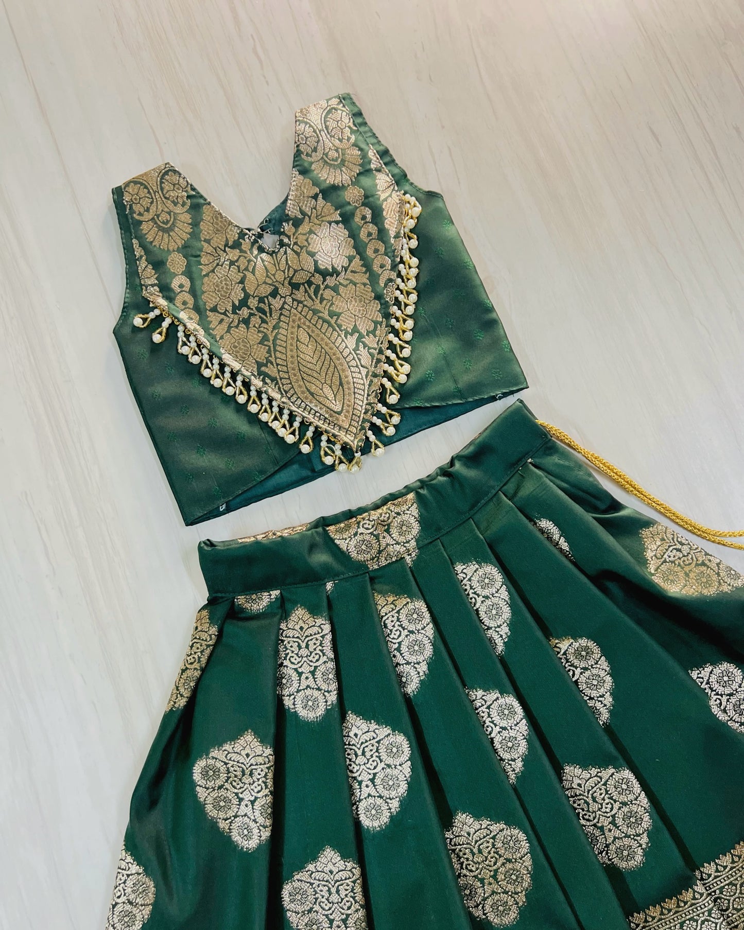 Bottle Green Embellished Modern Back Traditional Lehenga Set | The Silkberry