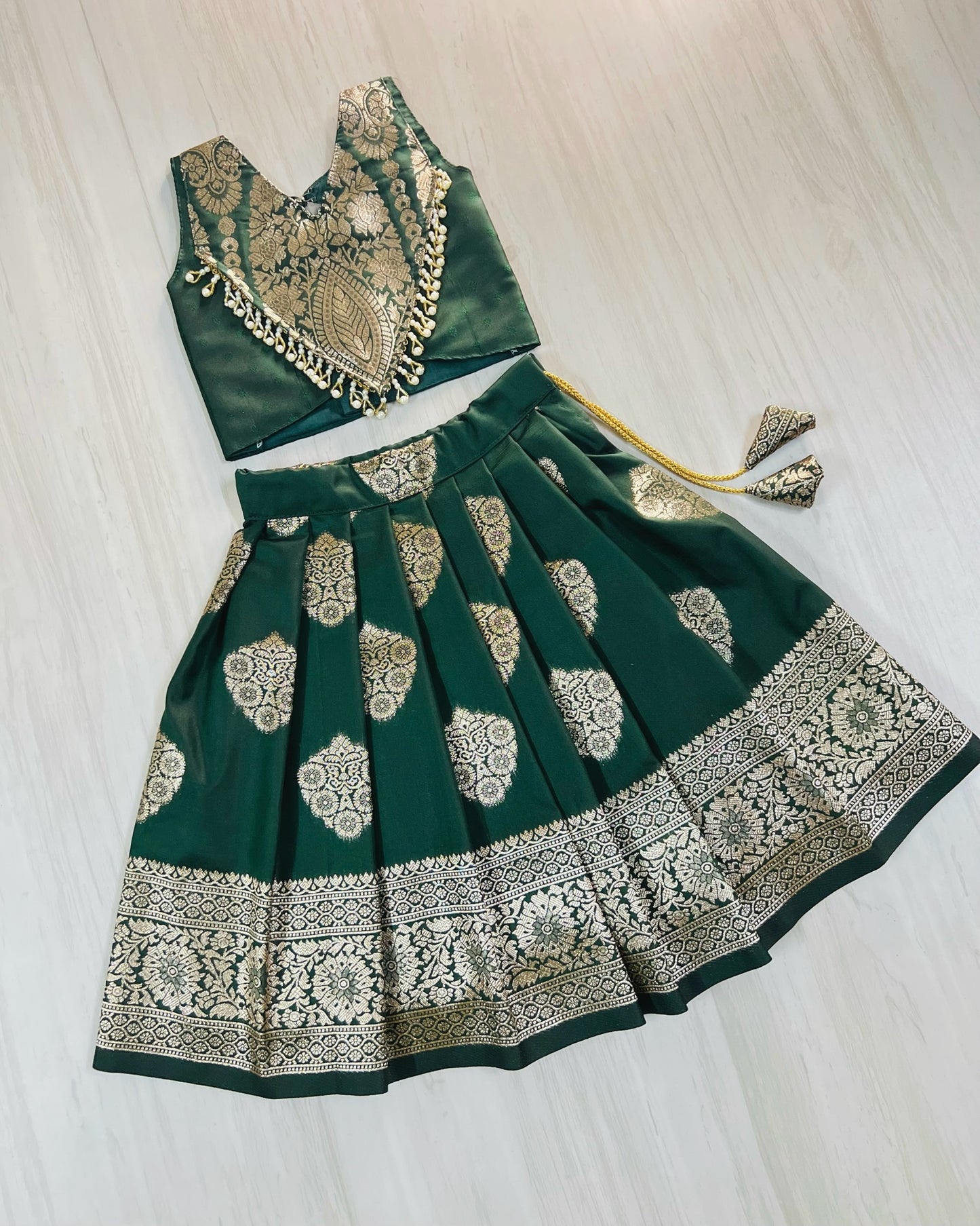 Bottle Green Embellished Modern Back Traditional Lehenga Set | The Silkberry