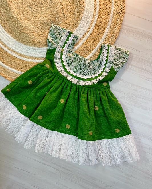 Christmas Vibes Green Lace Boho Style Frock