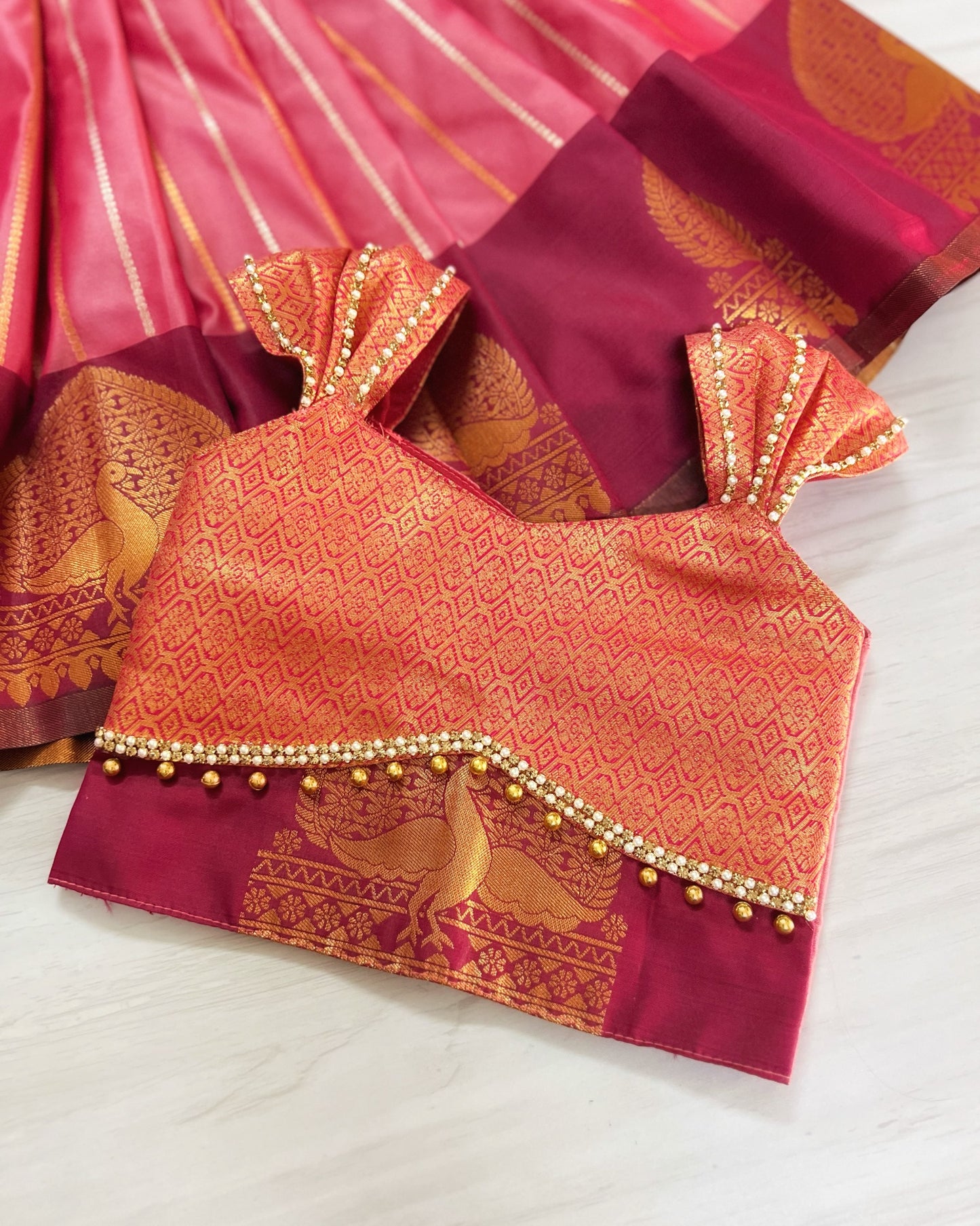 Peachy Sunshine Zari Embellished Cute Lehenga Set