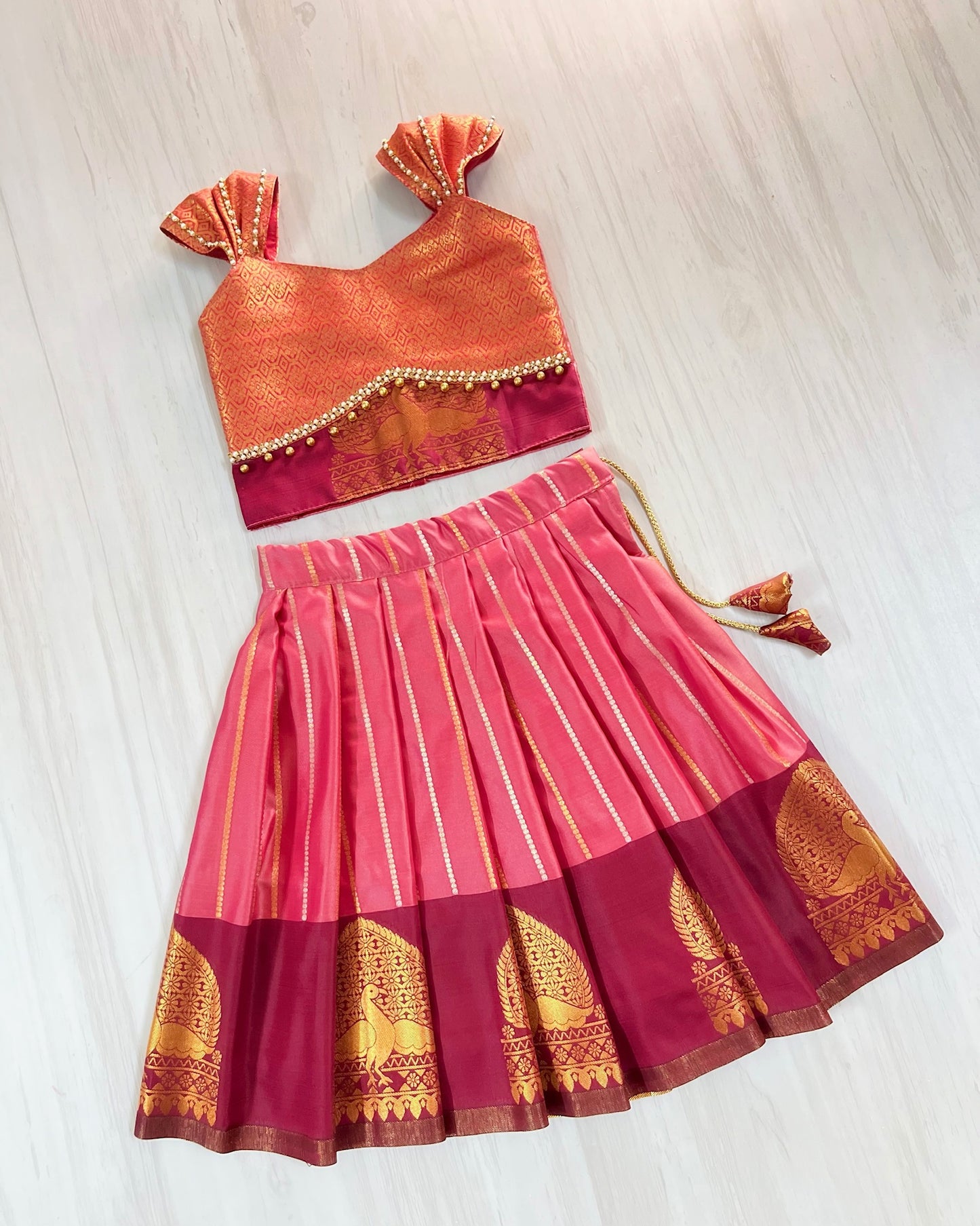 Peachy Sunshine Zari Embellished Cute Lehenga Set